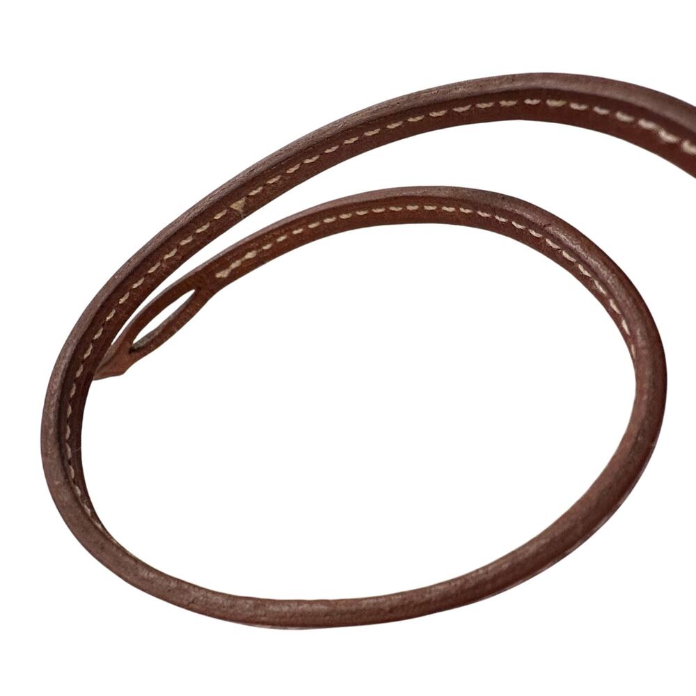 Hermes Tillet Leather Double Wrap Bracelet (Brown w White Stitching) - Picture 5 of 9